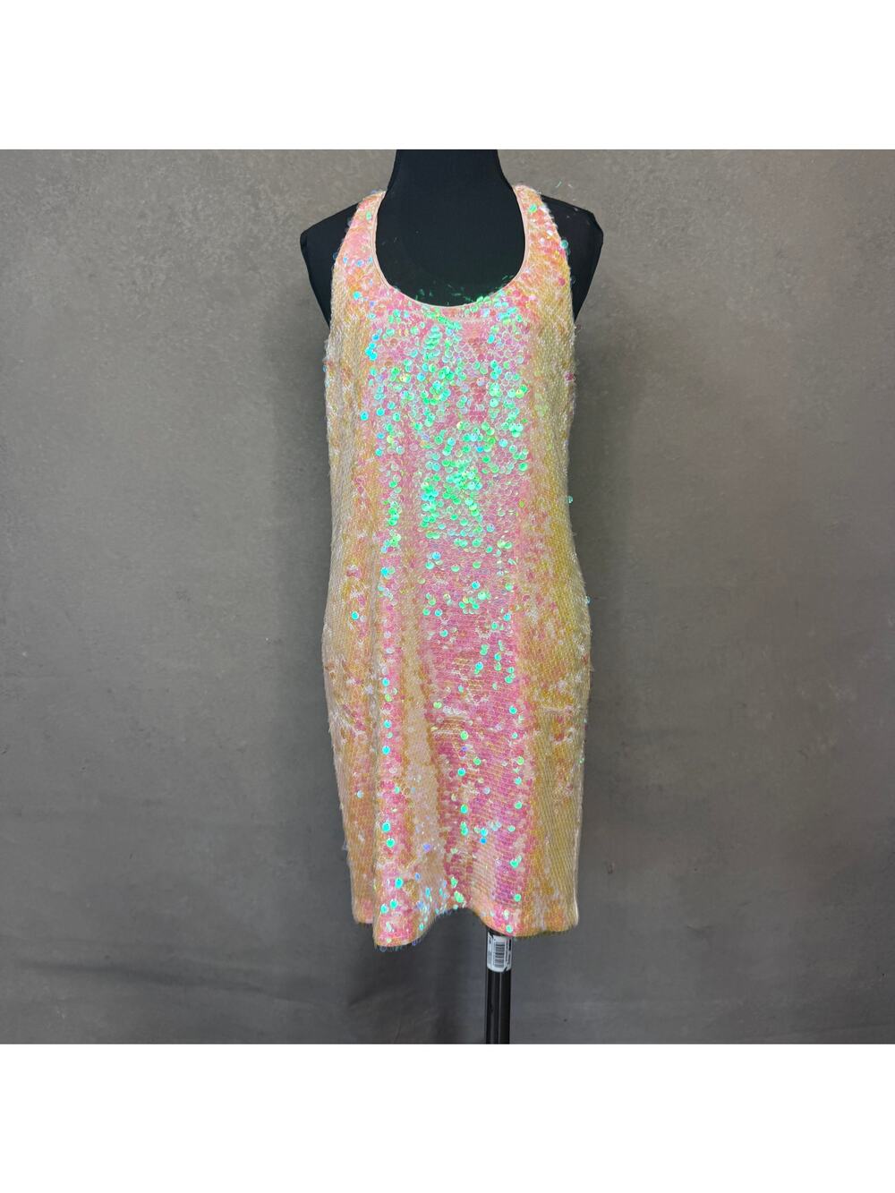 W by Worth Iridescent Holographic Paillette Sequin Racerback Dress Size 6